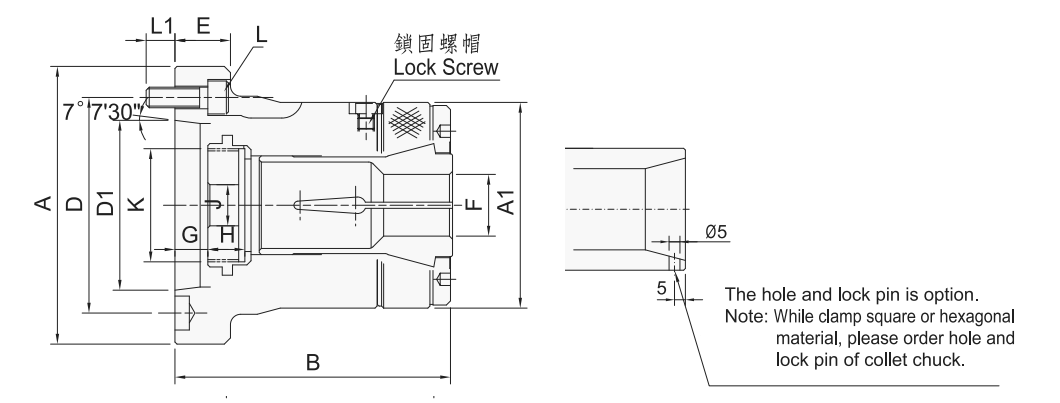 PUSH FORWARD TYPE COLLET CHUCK WITH SHORT TAPER FOR DIRECT MOUNTING ON SPINDLE NOSE 0