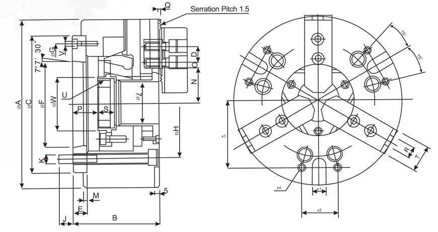 NB-200A 3 JAW EXTRA LARGE THROUGH HOLE POWER CHUCK 0